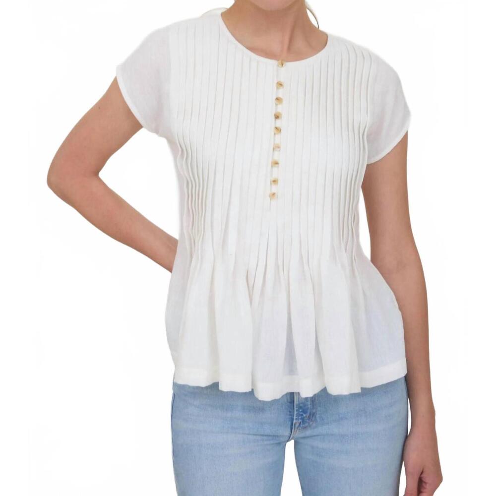NEW ZOE AND CLAIRE soft spoken pleat top in ivory